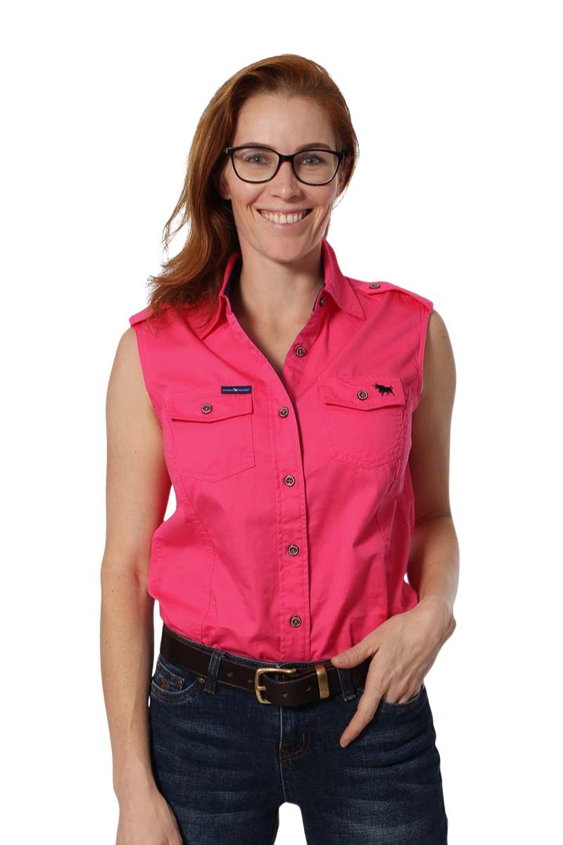 Ringers Western Womens Pentecost River Full Button Sleeveless Work Shirt (171210003) Melon