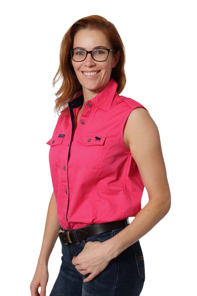 Ringers Western Womens Pentecost River Full Button Sleeveless Work Shirt (171210003) Melon