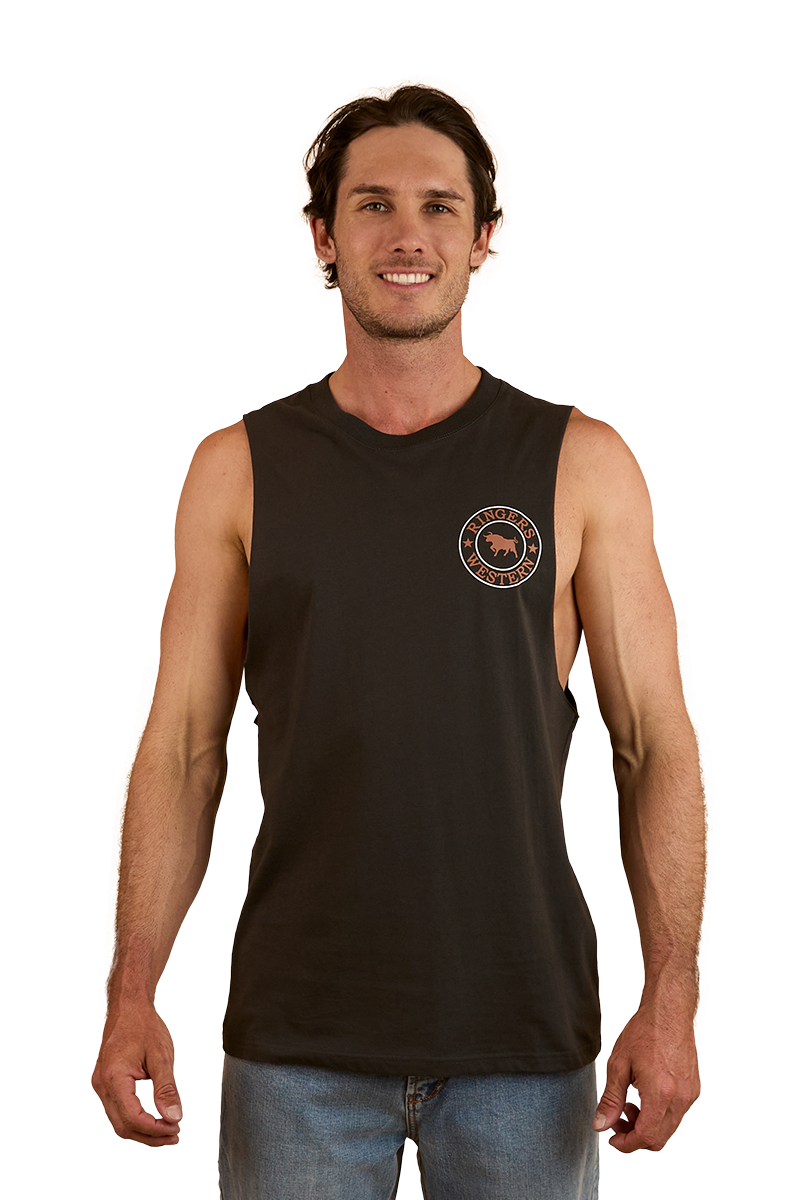 Ringers Western Mens Signature Bull Muscle Tank (117102002) Charcoal/Copper