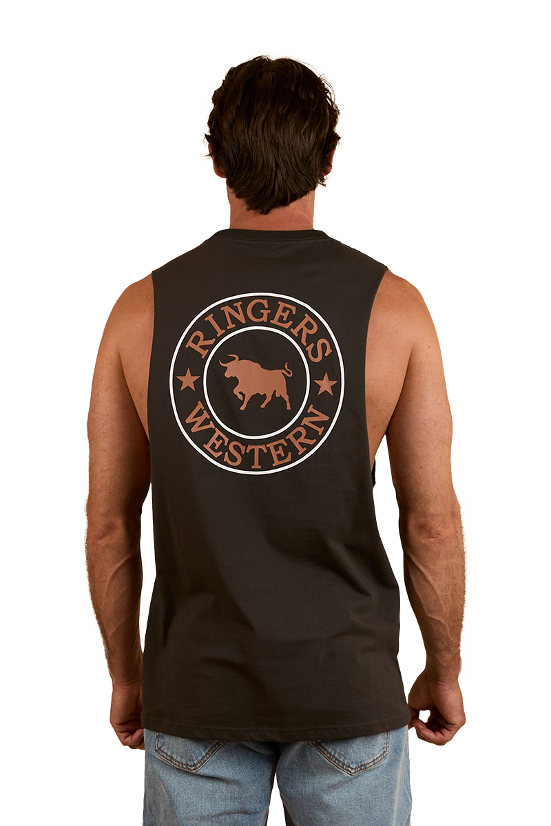 Ringers Western Mens Signature Bull Muscle Tank (117102002) Charcoal/Copper