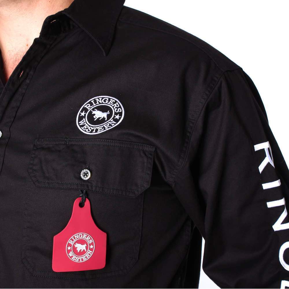 Ringers Western Mens Hawkeye Full Button Embroidered Work Shirt (118110002) Black