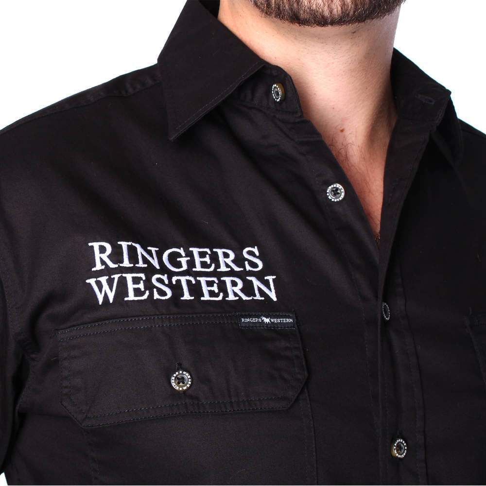 Ringers Western Mens Hawkeye Full Button Embroidered Work Shirt (118110002) Black