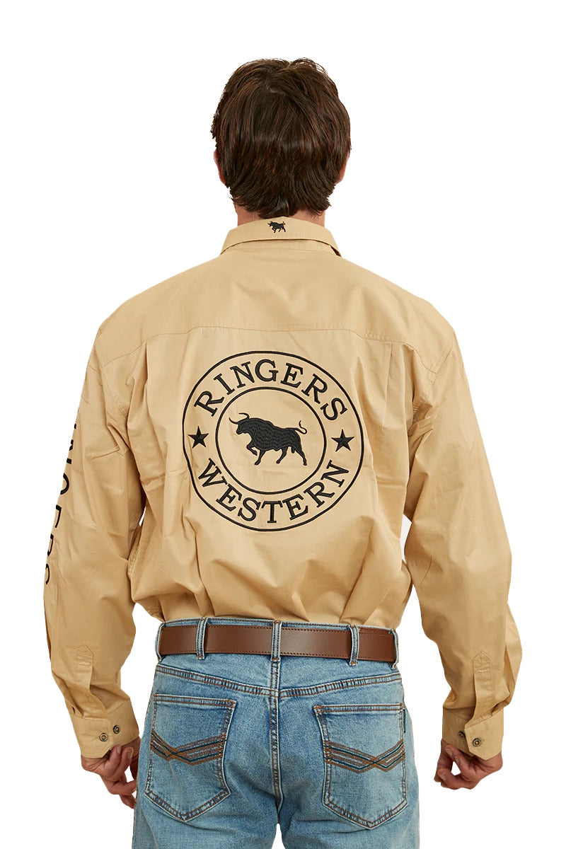Ringers Western Mens Hawkeye Full Button Work Shirt (118110002) Dark Sand/Black [GD]