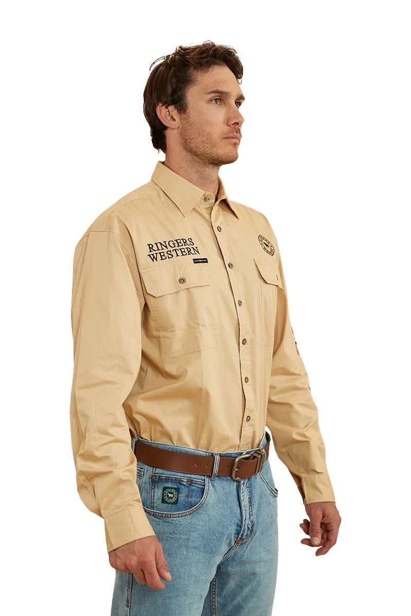 Ringers Western Mens Hawkeye Full Button Work Shirt (118110002) Dark Sand/Black [GD]