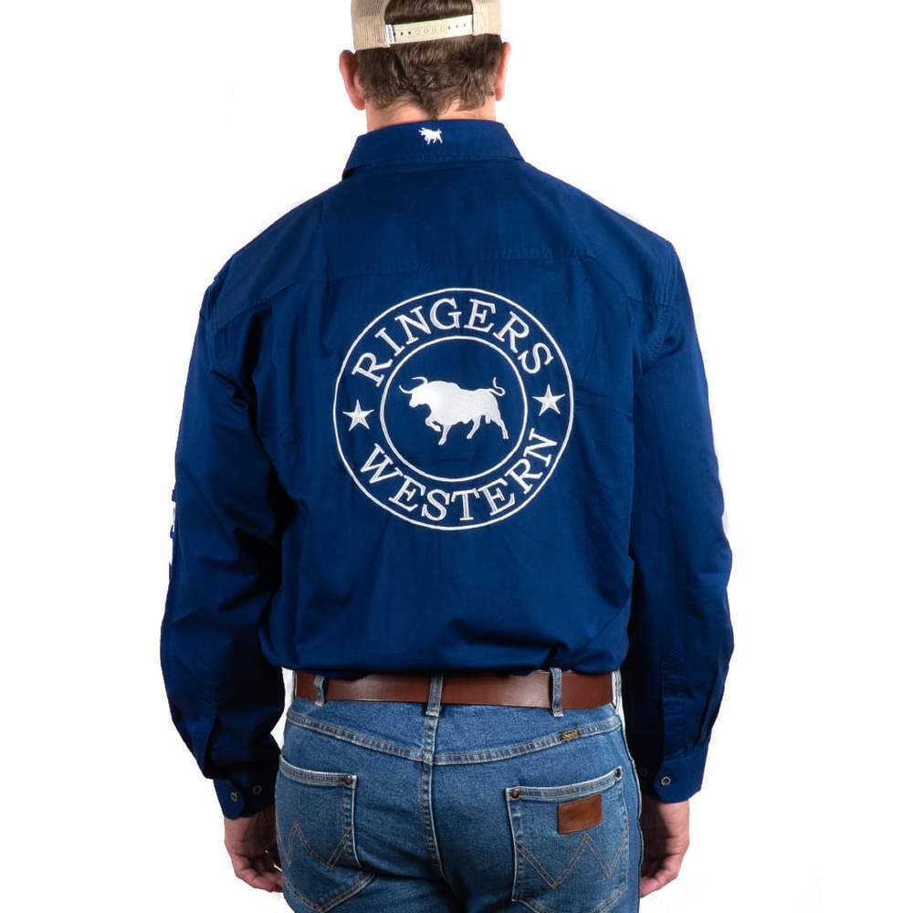 Ringers Western Mens Hawkeye Full Button Embroidered Work Shirt (118110002) Navy
