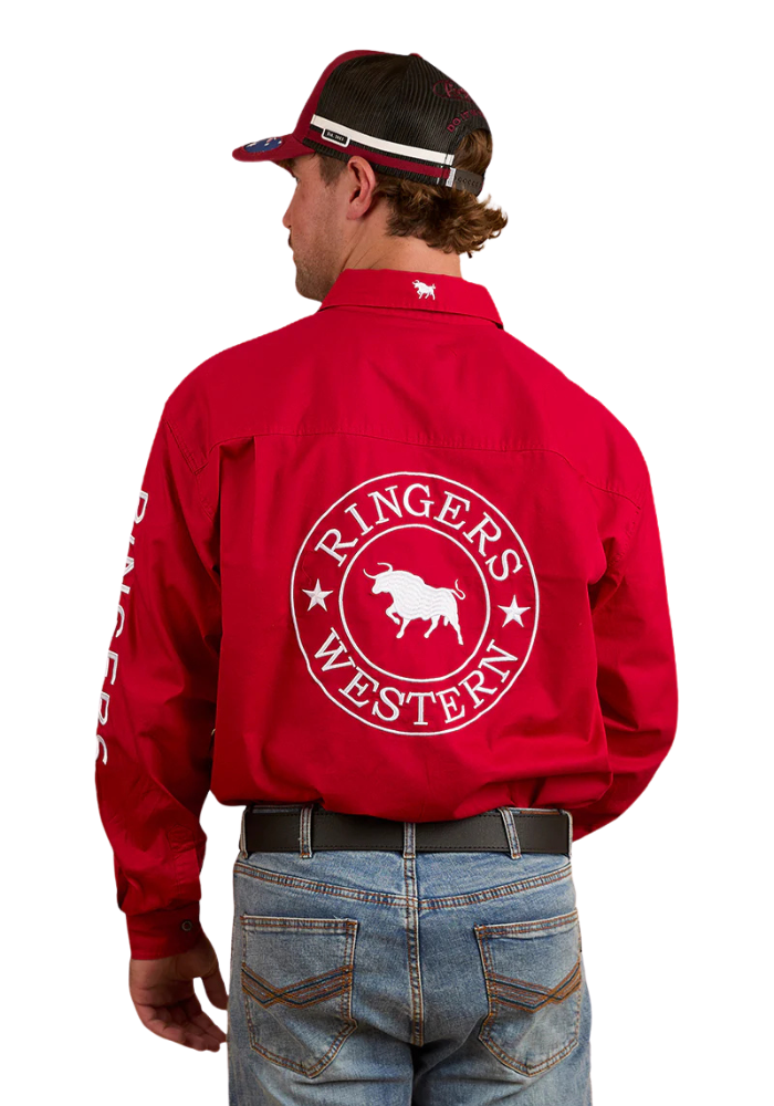 Ringers Western Mens Hawkeye Full Button Embroidered Work Shirt (118110002) Red 