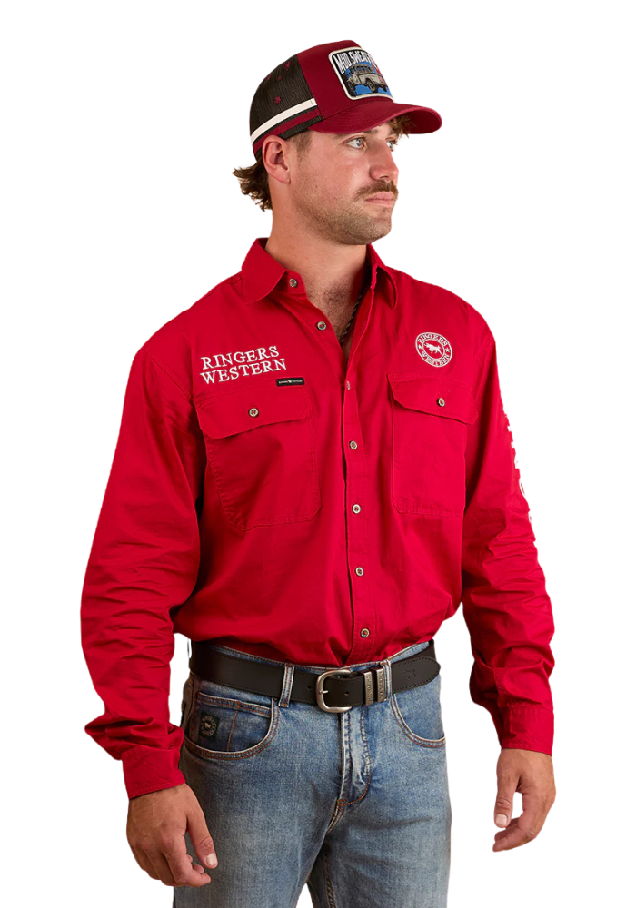 Ringers Western Mens Hawkeye Full Button Embroidered Work Shirt (118110002) Red 