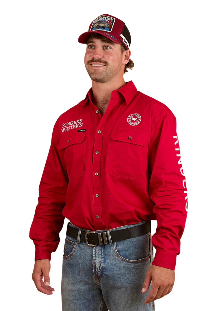Ringers Western Mens Hawkeye Full Button Embroidered Work Shirt (118110002) Red 