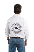 Ringers Western Mens Hawkeye Full Button Work Shirt (118110002) White with Black Embroidery