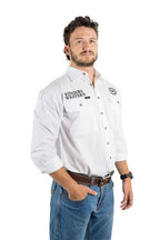 Ringers Western Mens Hawkeye Full Button Work Shirt (118110002) White with Black Embroidery