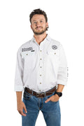 Ringers Western Mens Hawkeye Full Button Work Shirt (118110002) White with Black Embroidery
