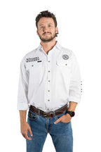Ringers Western Mens Hawkeye Full Button Work Shirt (118110002) White with Black Embroidery