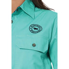 Ringers Western Womens Signature Jillaroo Full Button Work Shirt (218110002) Mint/Dark Navy Embroidery