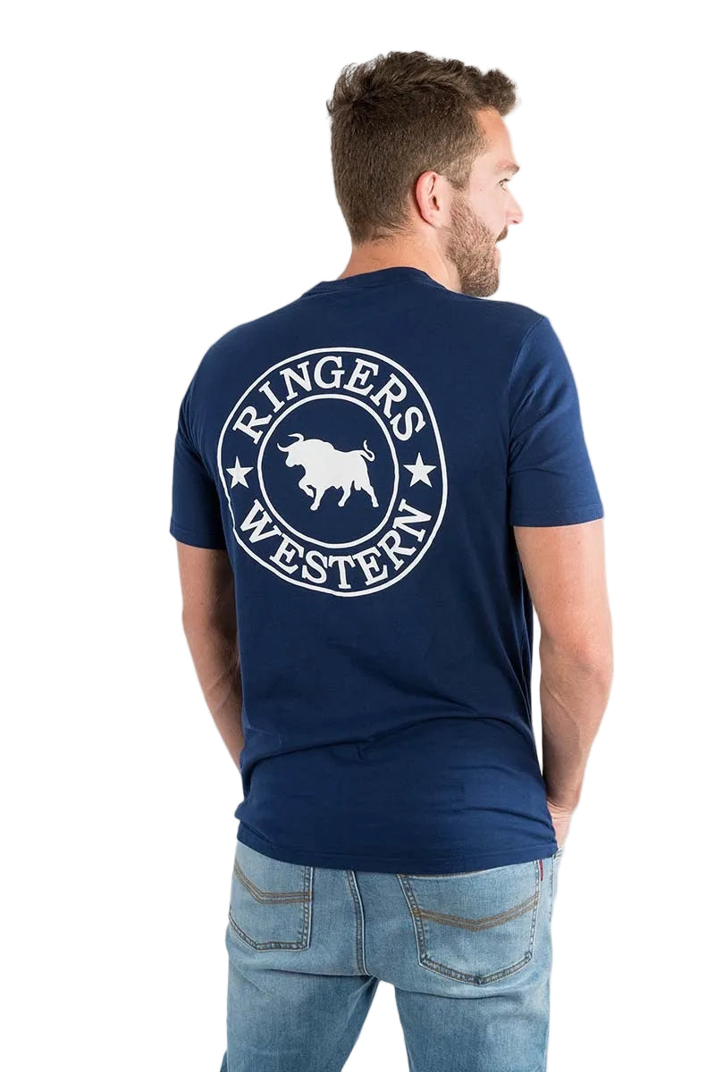 Ringers Western Mens Signature Bull Classic S/S Tee (120004RW) Navy with White Print