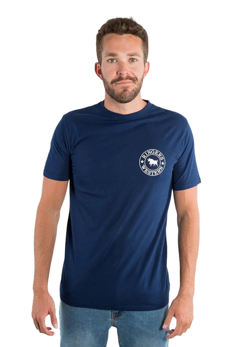 Ringers Western Mens Signature Bull Classic S/S Tee (120004RW) Navy with White Print