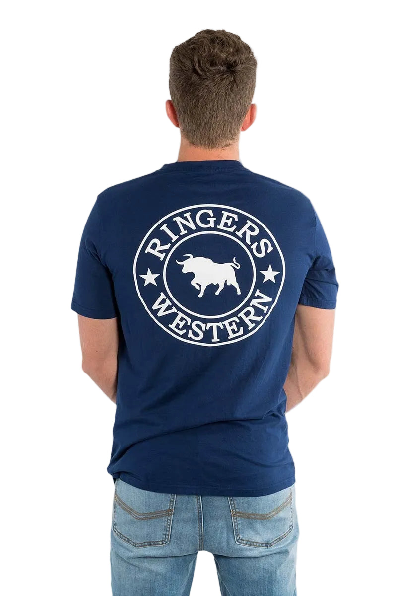 Ringers Western Mens Signature Bull Classic S/S Tee (120004RW) Navy with White Print