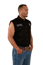 Ringers Western Mens Hawkeye Sleeveless Work Shirt (120210991) Black with White Embroidery