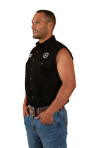 Ringers Western Mens Hawkeye Sleeveless Work Shirt (120210991) Black with White Embroidery