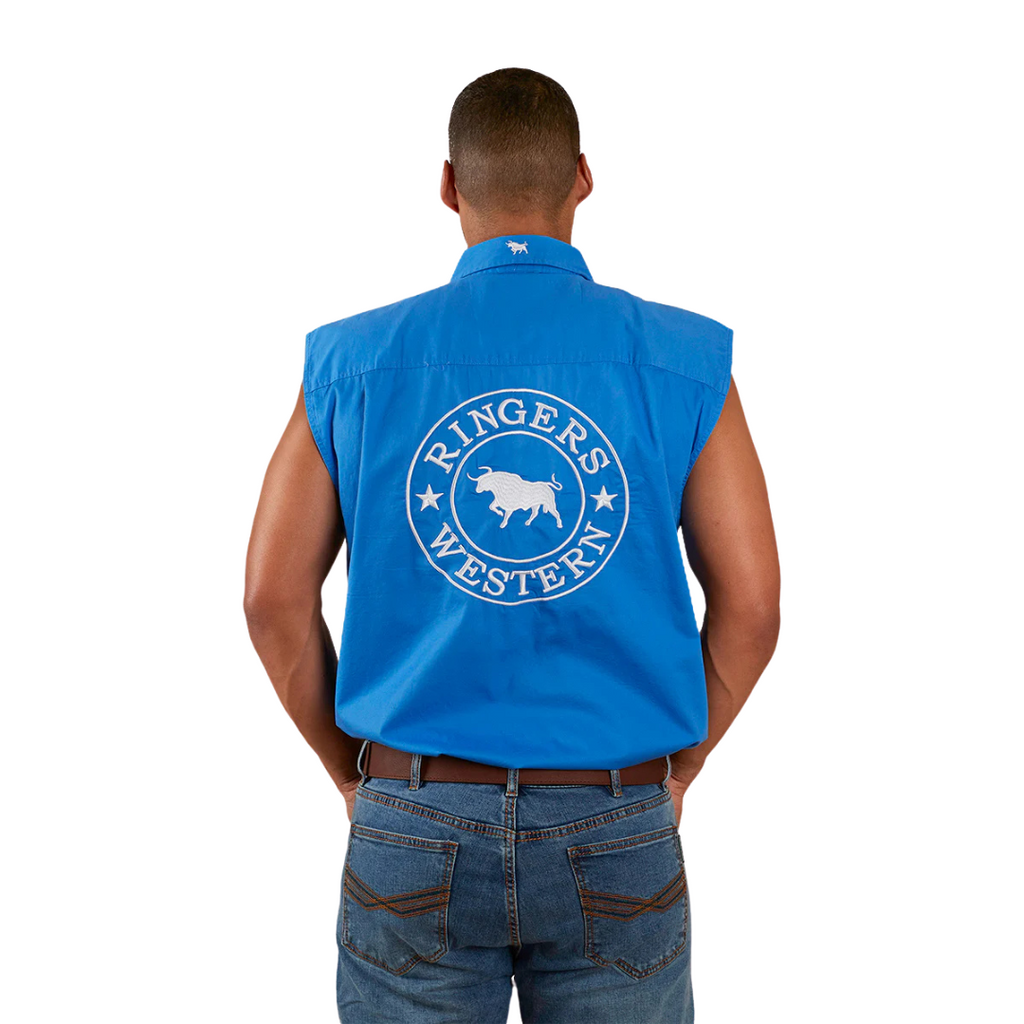 Ringers Western Mens Hawkeye Sleeveless Full Button Workshirt (120210991) Blue