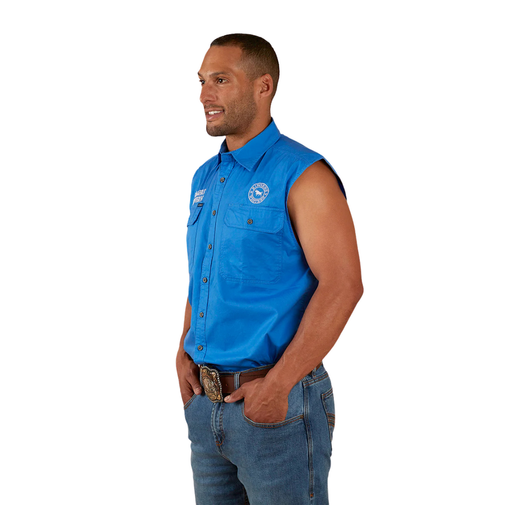 Ringers Western Mens Hawkeye Sleeveless Full Button Workshirt (120210991) Blue