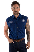 Ringers Western Mens Hawkeye Sleeveless Work Shirt (120210991) Navy with White Embroidery 