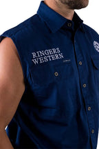 Ringers Western Mens Hawkeye Sleeveless Work Shirt (120210991) Navy with White Embroidery 