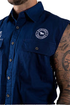 Ringers Western Mens Hawkeye Sleeveless Work Shirt (120210991) Navy with White Embroidery 