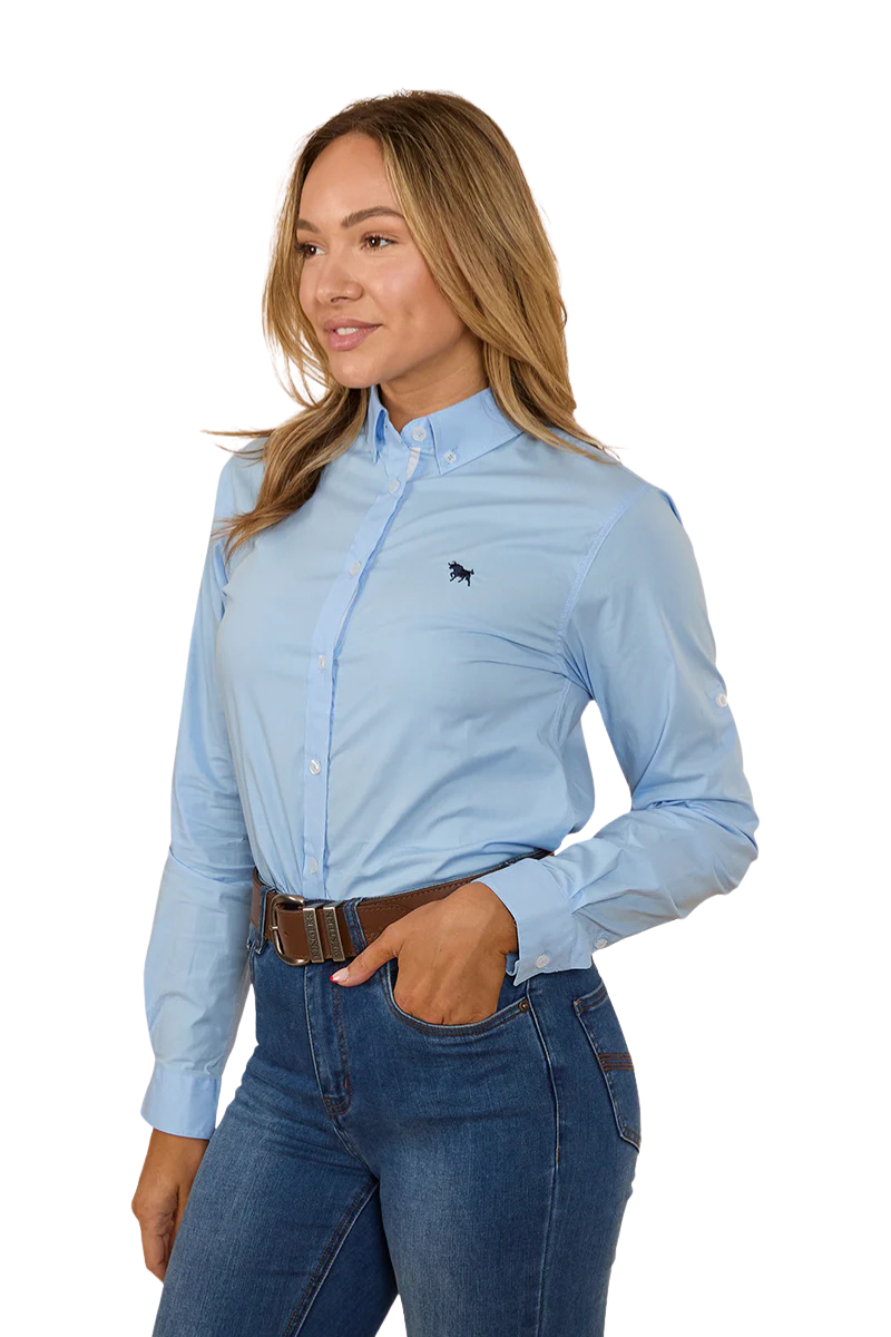 Ringers Western Womens Longreach Plain Stretch Poplin L/S Dress Shirt (218109059) Sky Blue [SD]