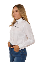 Ringers Western Womens Longreach Plain Stretch Poplin L/S Dress Shirt (218109059) White [SD]