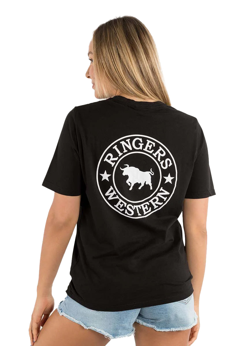 Ringers Western Womens Signature Bull Loose Fit S/S Tee (220018RW) Black/White Print
