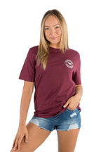 Ringers Western Womens Signature Bull Loose Fit S/S Tee (220018RW) Burgundy/White Print