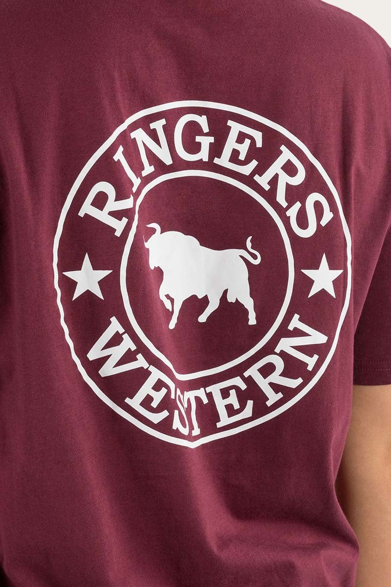 Ringers Western Womens Signature Bull Loose Fit S/S Tee (220018RW) Burgundy/White Print
