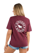 Ringers Western Womens Signature Bull Loose Fit S/S Tee (220018RW) Burgundy/White Print