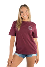 Ringers Western Womens Signature Bull Loose Fit S/S Tee (220018RW) Burgundy/White Print