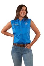 Ringers Western Womens Signature Jillaroo Sleeveless Work Shirt (220210991) Blue/White Embroidery 