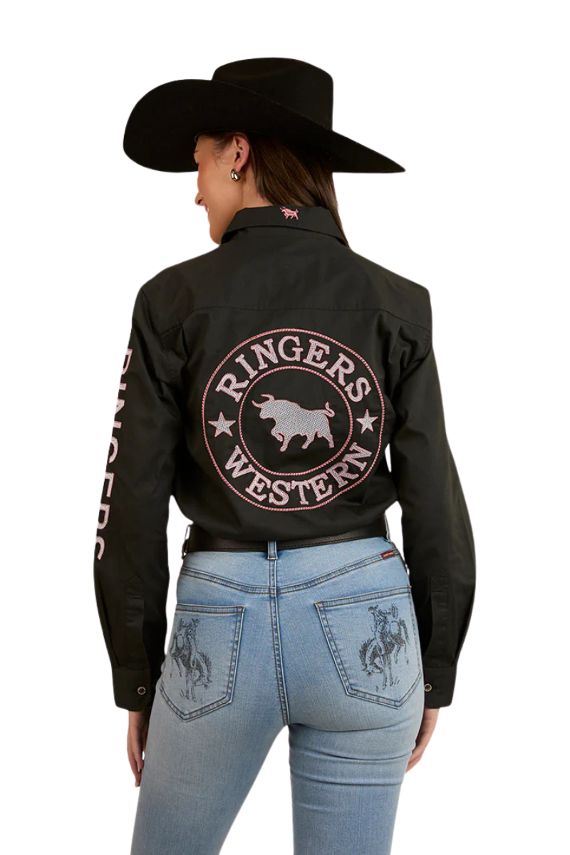 Ringers Western Womens Signature Jillaroo Full Button L/S Work Shirt (218110002) Charcoal/Dusty Rose
