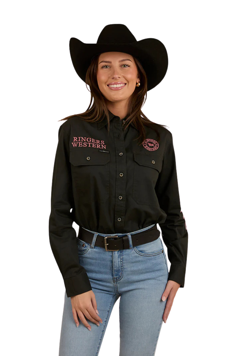 Ringers Western Womens Signature Jillaroo Full Button L/S Work Shirt (218110002) Charcoal/Dusty Rose
