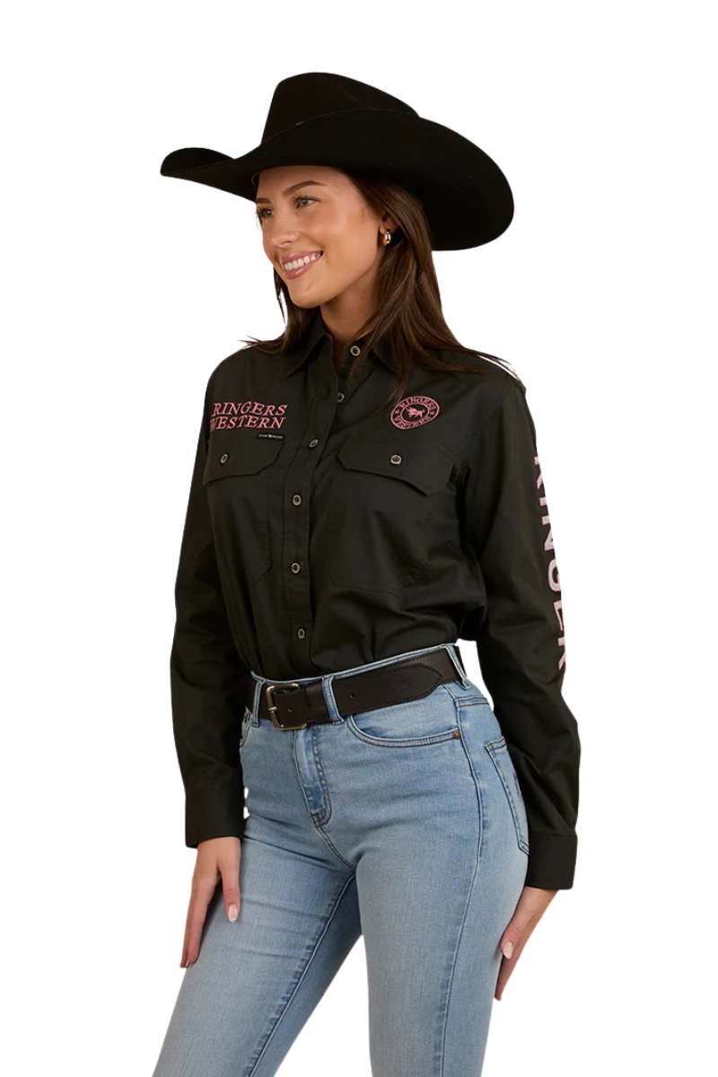 Ringers Western Womens Signature Jillaroo Full Button L/S Work Shirt (218110002) Charcoal/Dusty Rose