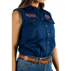 Ringers Western Womens Jillaroo Sleeveless Workshirt (220210991) Navy/Melon Embroidery
