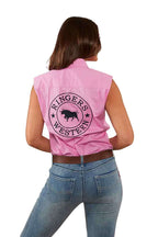 Ringers Western Womens Signature Jillaroo Sleeveless Work Shirt (220210991) Pastel Pink/Navy Embroidery