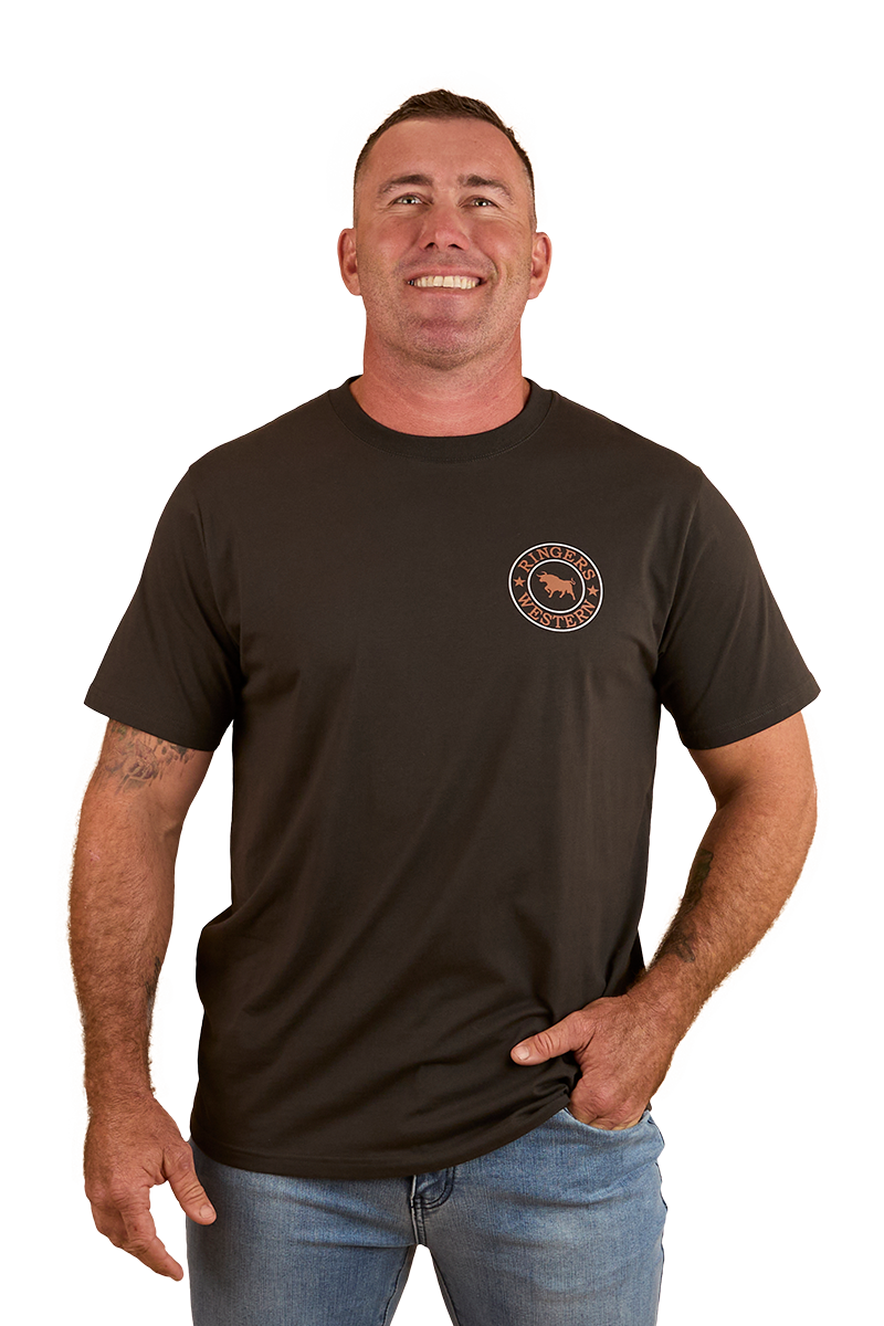 Ringers Western Mens Signature Bull Loose Fit S/S Tee (120201560) Charcoal/Copper