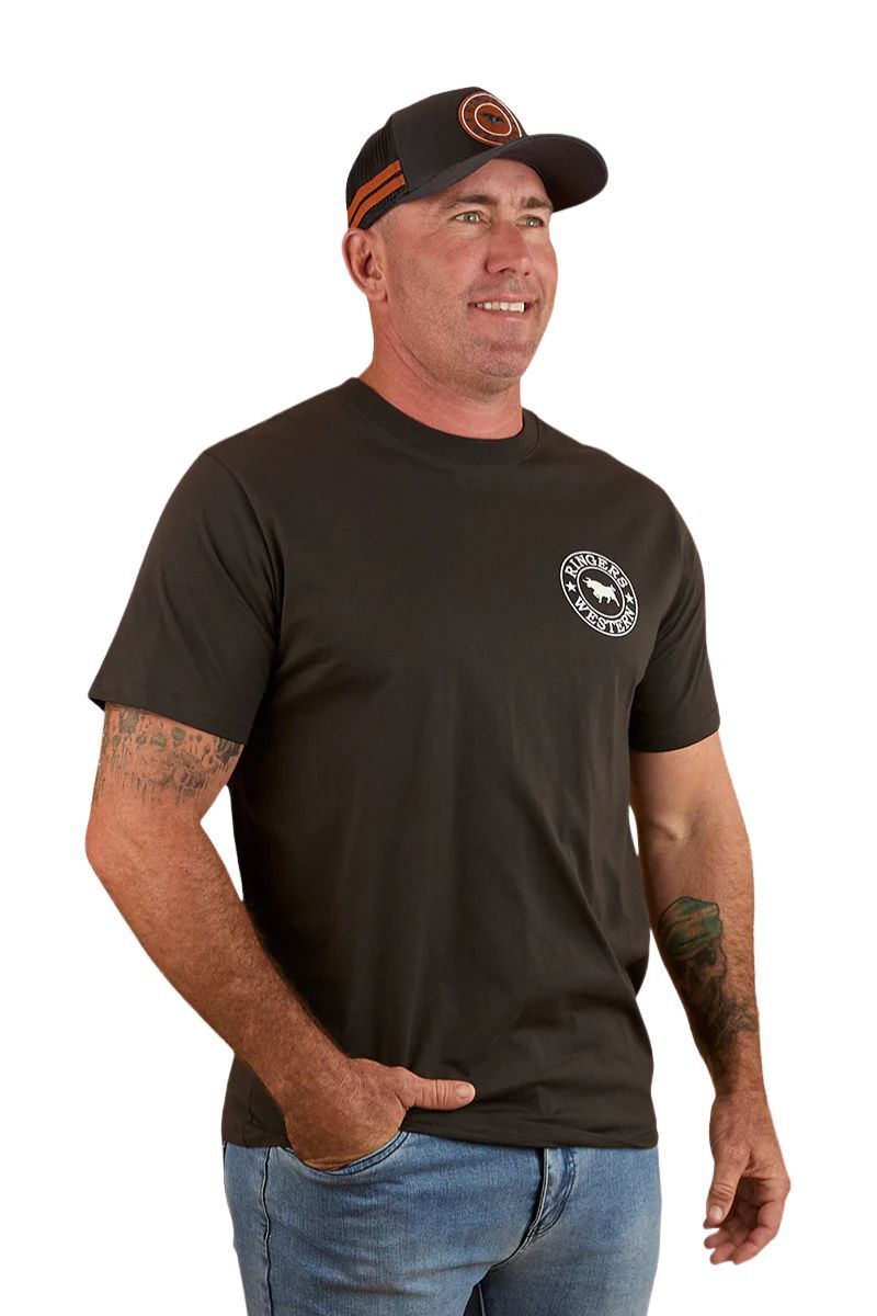 Ringers Western Mens Signature Bull Loose S/S Tee (120201560) Charcoal/White