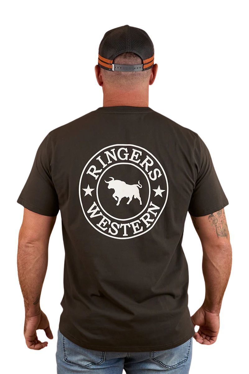 Ringers Western Mens Signature Bull Loose S/S Tee (120201560) Charcoal/White