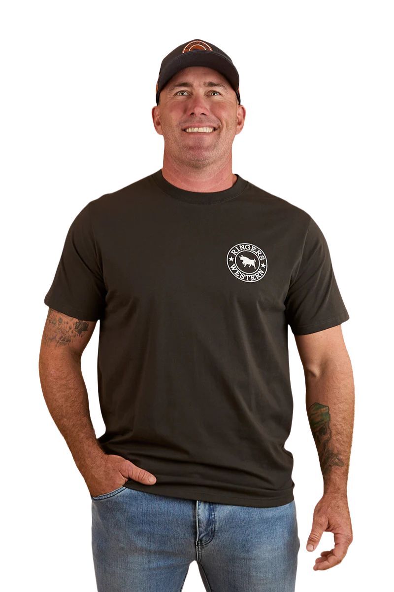 Ringers Western Mens Signature Bull Loose S/S Tee (120201560) Charcoal/White