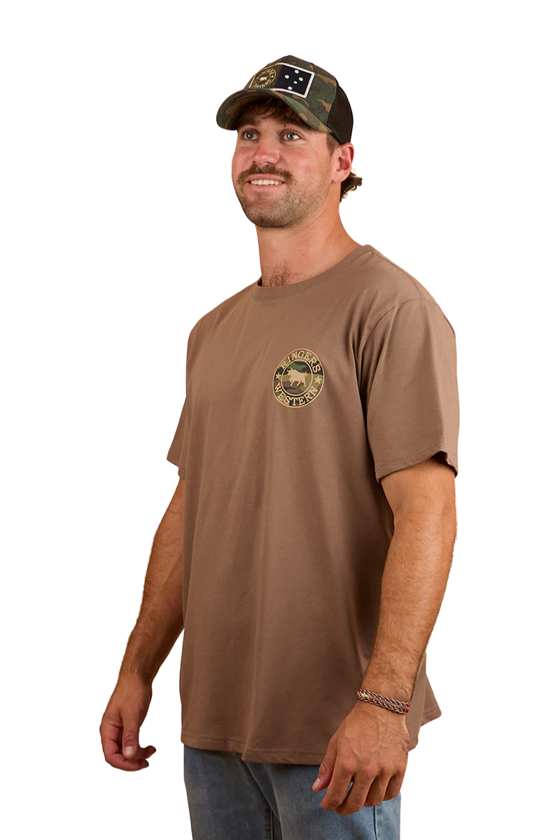 Ringers Western Mens Signature Bull Loose Fit S/S Tee (120201560) Mushroom/Camo