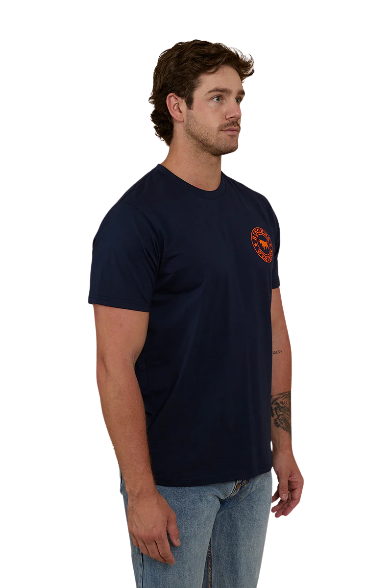 Ringers Western Mens Signature Bull Loose Fit S/S Tee (120201560) Navy/Orange