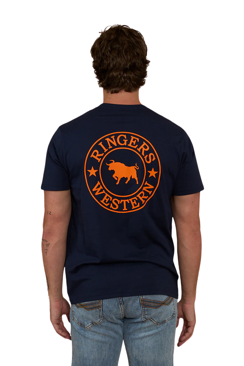 Ringers Western Mens Signature Bull Loose Fit S/S Tee (120201560) Navy/Orange