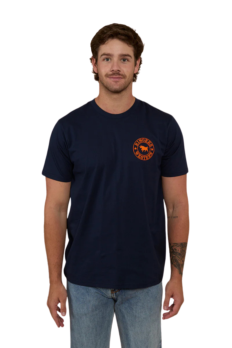Ringers Western Mens Signature Bull Loose Fit S/S Tee (120201560) Navy/Orange