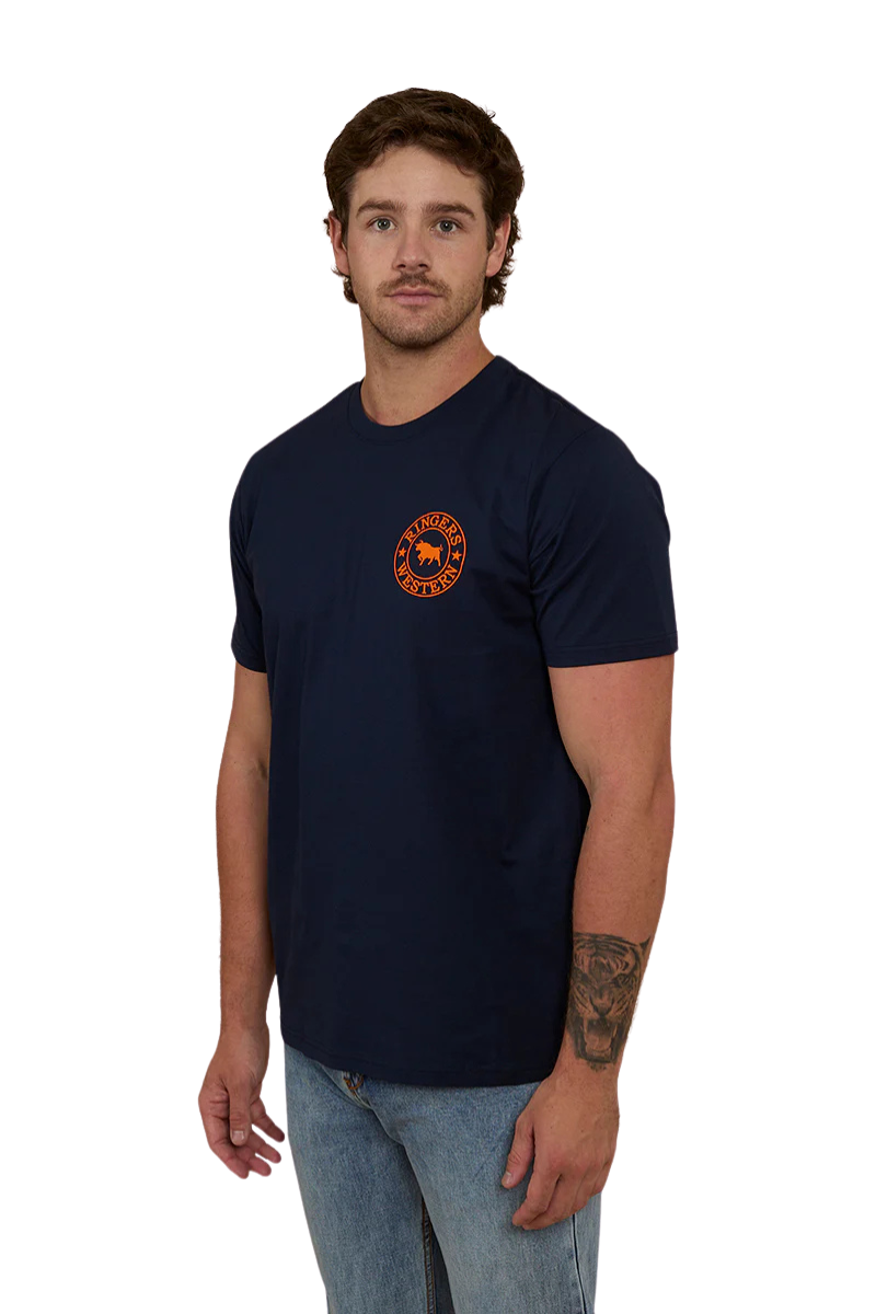 Ringers Western Mens Signature Bull Loose Fit S/S Tee (120201560) Navy/Orange