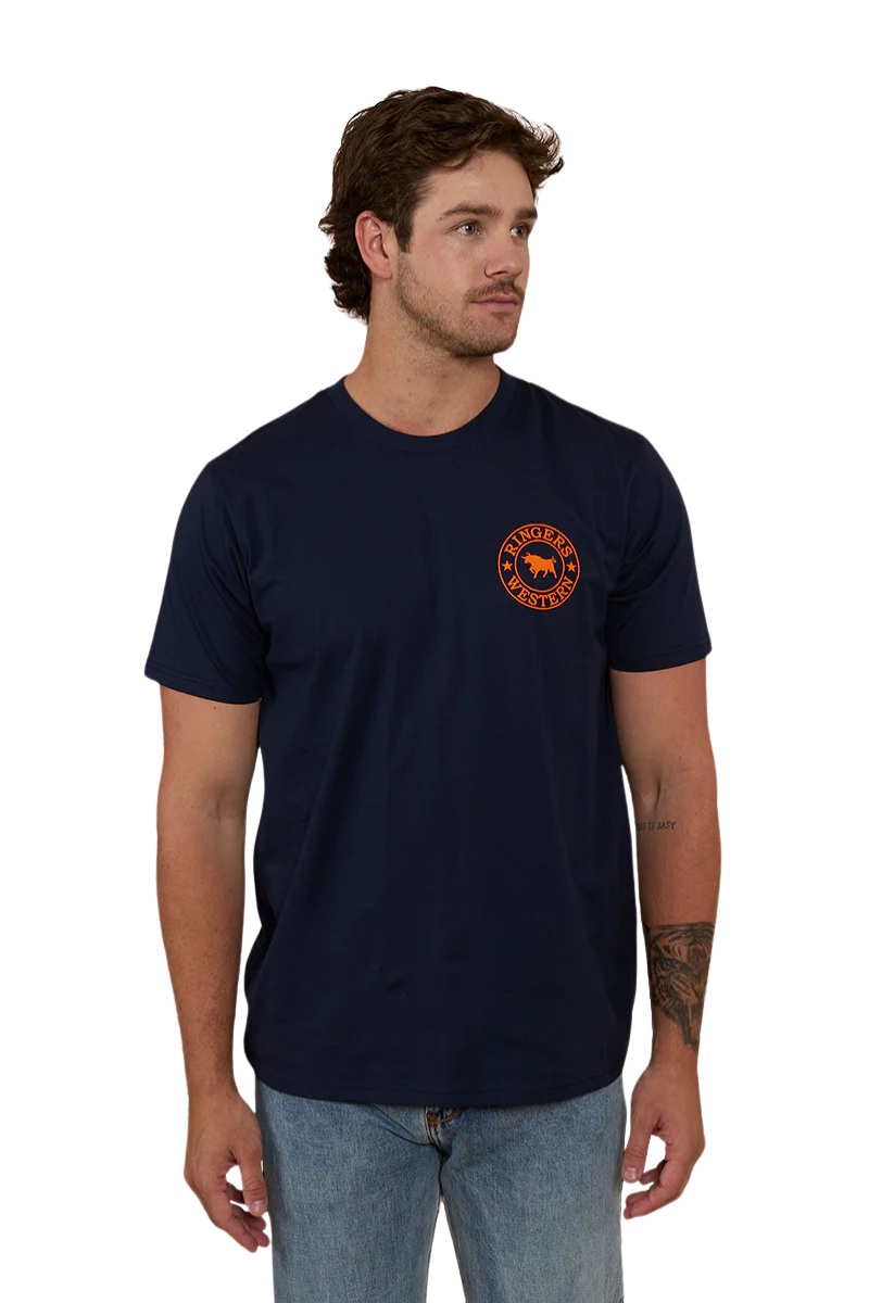 Ringers Western Mens Signature Bull Loose Fit S/S Tee (120201560) Navy/Orange